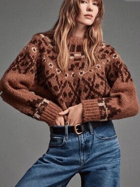 Frame Fair Isle Sweater in camel multi Size Large